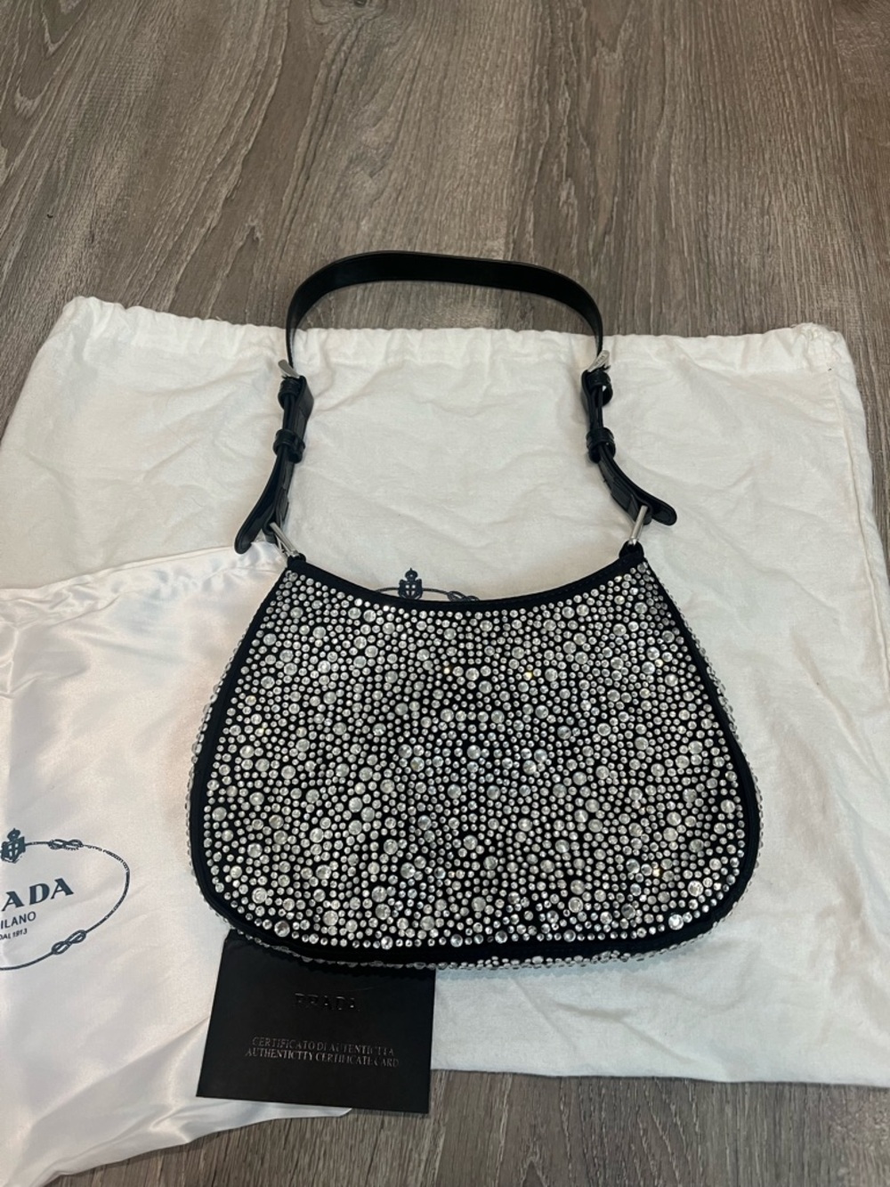 Prada Black and White Crystal-Embellished Shoulder Bag - Picture 2 of 5